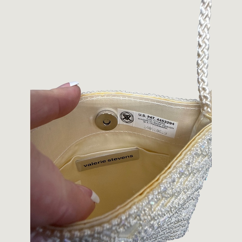 Vintage 90s/Y2K Ivory Beaded Satin Party Purse Handbag Women Bridal Bag Formal - Picture 8 of 12
